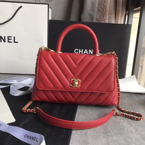 Petit sac à rabat Chanel avec poignée supérieure A92990 rouge