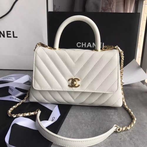 Chanel Petit sac à rabat avec poignée supérieure A92990 blanc