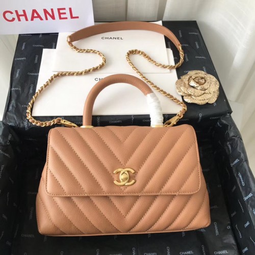 Chanel Petit Sac à Rabat avec Poignée Supérieure V92990 Métal Doré Rose Clair