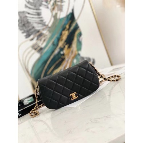 Chanel petit sac à bandoulière à rabat cuir d'origine AP2358 noir