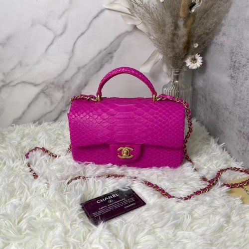 Chanel Mini sac à rabat en peau de serpent avec poignée supérieure AS2431 PRUNE VIOLET