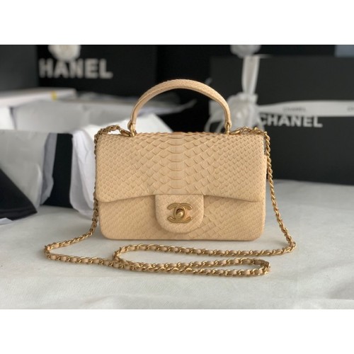 Chanel Mini sac à rabat en peau de serpent avec poignée supérieure AS2431 abricot