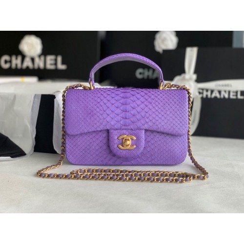Chanel Mini sac à rabat en peau de serpent avec poignée supérieure AS2431 violet