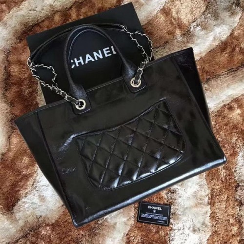 Chanel Tote Shopping Bag Original Cuir A68046 Noir