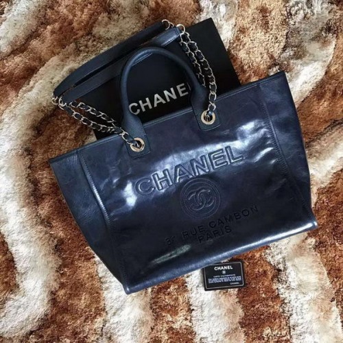 Chanel Tote Shopping Bag Original Cuir A68046 Bleu