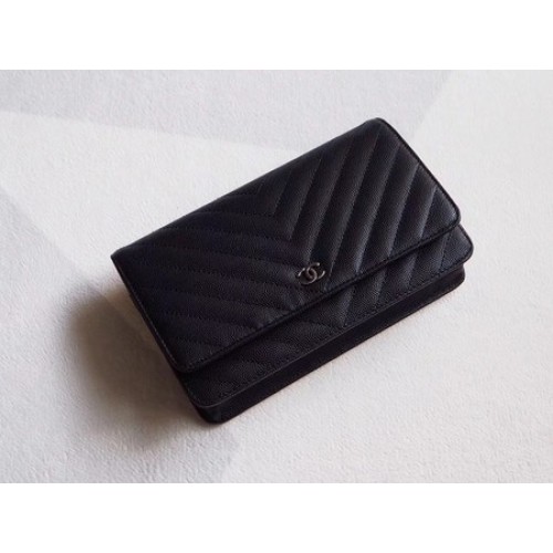 Chanel V mini Flap Bag Noir Chevron Cannage Motif A33814V Argent