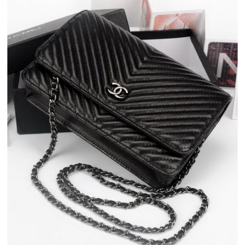 Chanel V mini Flap Bag Chevron Cuir A33814V Noir