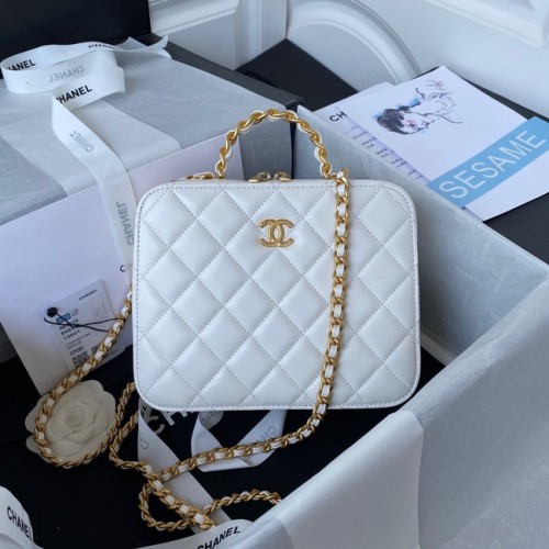 Chanel TROUSSE DE VANITY Agneau Métal Doré AS3319 blanc