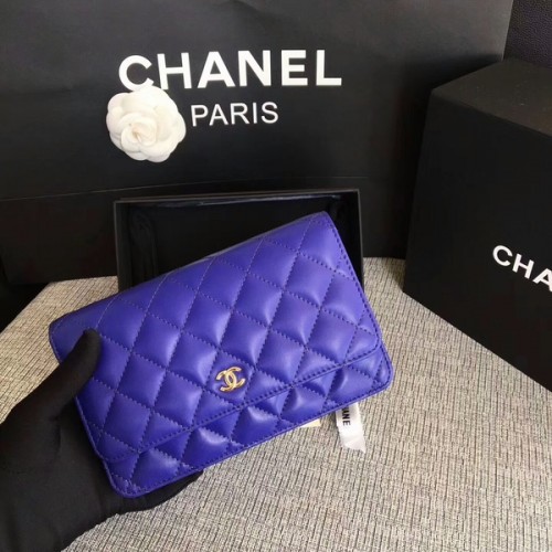Chanel WOC Flap Bag Bleu Cuir de mouton d'origine 33814 Glod