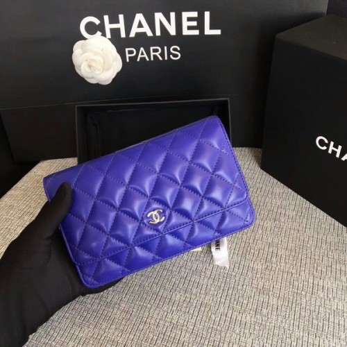 Chanel WOC Flap Bag Bleu Cuir de Mouton Original 33814 Argent