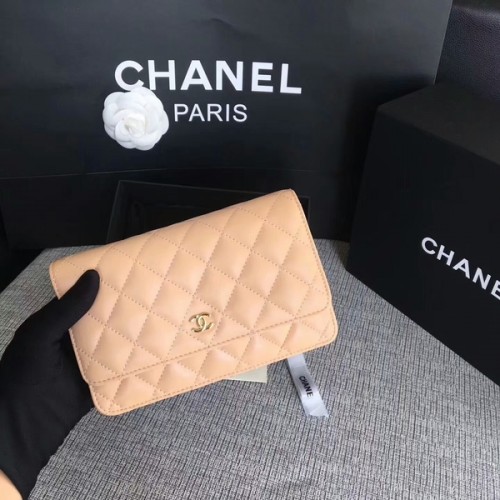 Chanel WOC Flap Bag Camel Original en cuir de mouton 33814 Glod