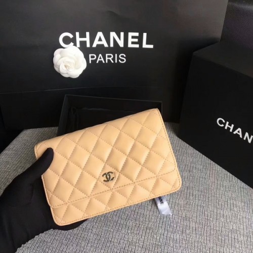 Chanel WOC Flap Bag Camel Original Cuir de Mouton 33814 Argent