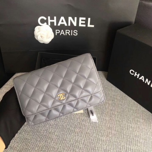 Chanel WOC Flap Bag Gris Cuir de mouton d'origine 33814 Glod