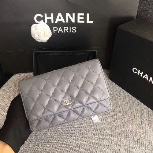 Chanel WOC Flap Bag Gris Cuir de Mouton Original 33814 Argent