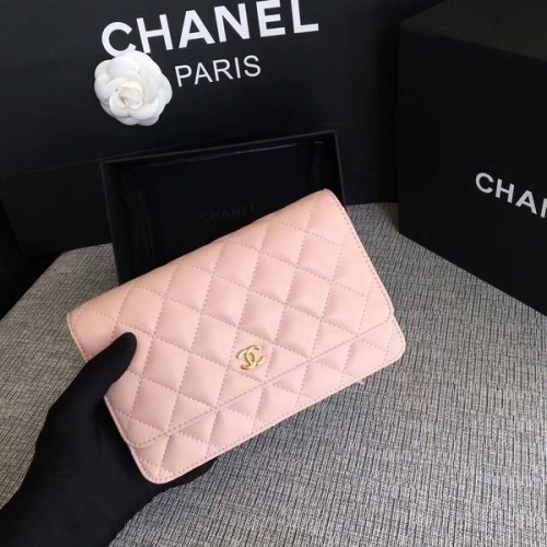 Sac à rabat Chanel WOC cuir de mouton original rose clair 33814 Glod