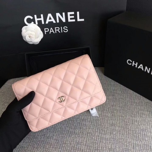 Chanel WOC Flap Bag Rose Clair Cuir de Mouton Original 33814 Argent
