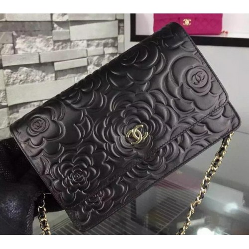 Chanel WOC Flap Bag Original Cuir Camélia Noir A5373 Doré