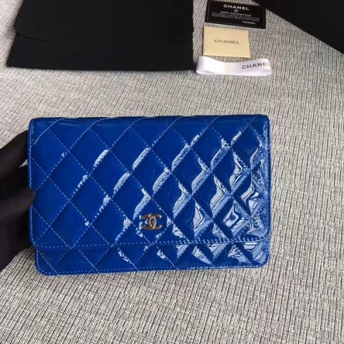 Chanel WOC Flap Bag Cuir verni A33814C Bleu