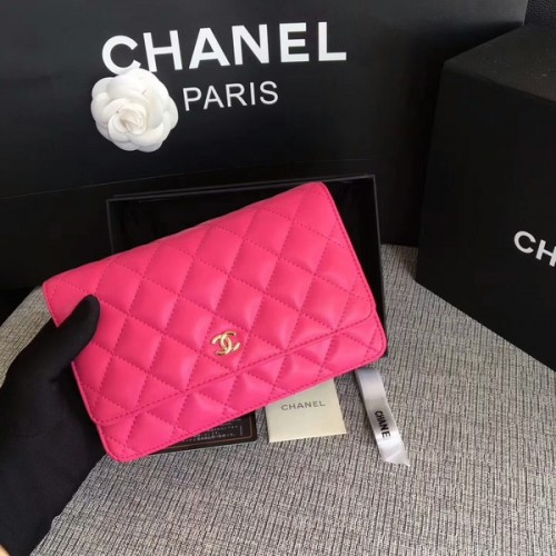 Chanel Sac à rabat WOC Rose Cuir de mouton d'origine 33814 Glod