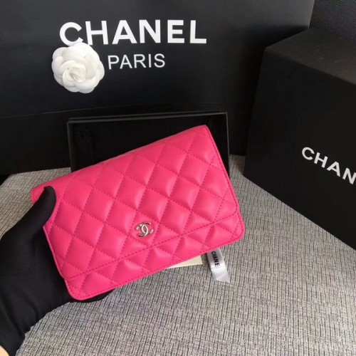 Chanel WOC Flap Bag Rose Original en Cuir de Mouton 33814 Argent