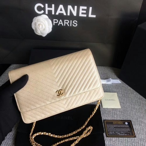 Chanel WOC Flap Sac à bandoulière en cuir de veau doré A33814 Or