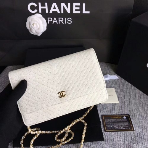 Chanel WOC Flap Sac à bandoulière en cuir de veau blanc cassé A33814 Or