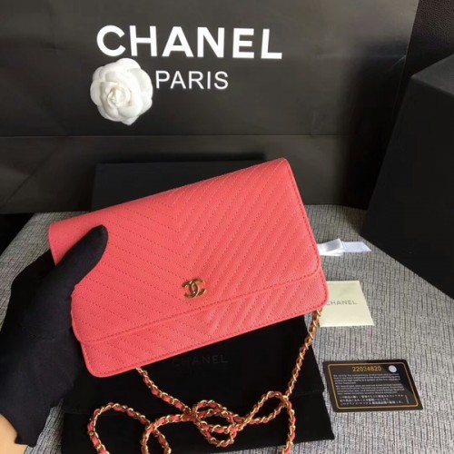 Chanel WOC Rabat Sac à Bandoulière Cuir de Veau Pêche A33814 Doré