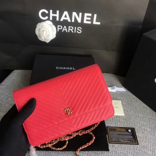 Chanel WOC Flap Sac à bandoulière en cuir de veau rose A33814 Or