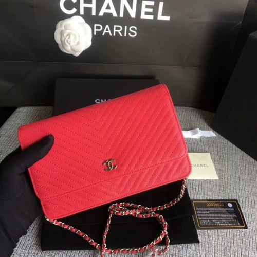Chanel WOC Flap Sac à bandoulière en cuir de veau rose A33814 Argent