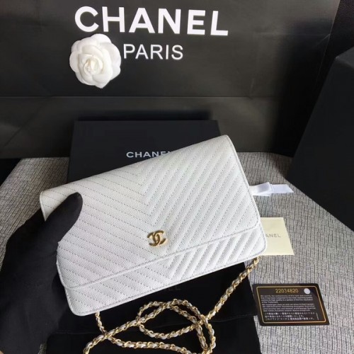 Chanel WOC Flap Sac à bandoulière en cuir de veau blanc A33814 Or