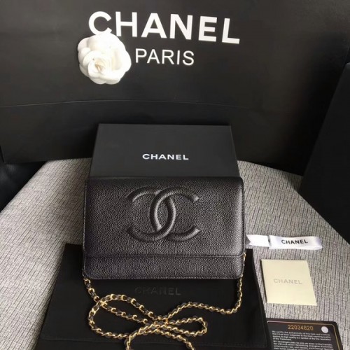 Chanel WOC Original Sac à bandoulière en cuir de veau noir 33814 Glod
