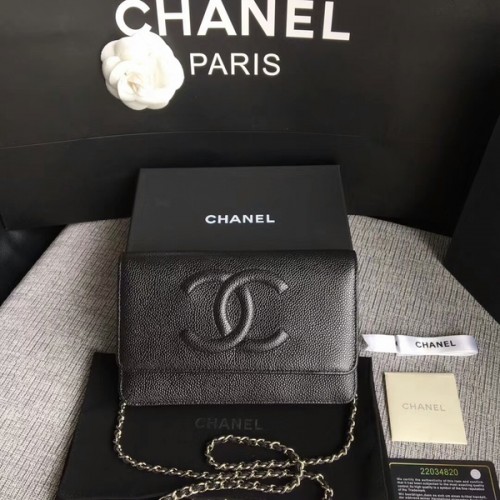Chanel WOC Original Sac à bandoulière en cuir de veau noir 33814 Argent