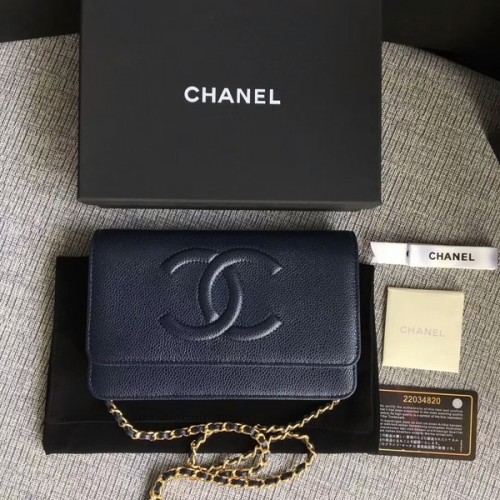 Chanel WOC Original Sac à bandoulière en cuir de veau bleu foncé 33814 Glod