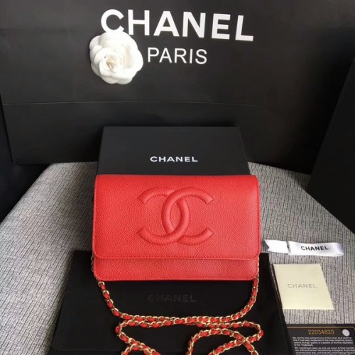 Chanel WOC Original Sac à bandoulière en cuir de veau rouge 33814 Glod