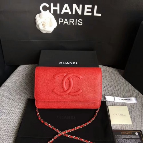 Chanel WOC Original Sac à bandoulière en cuir de veau rouge 33814 Argent