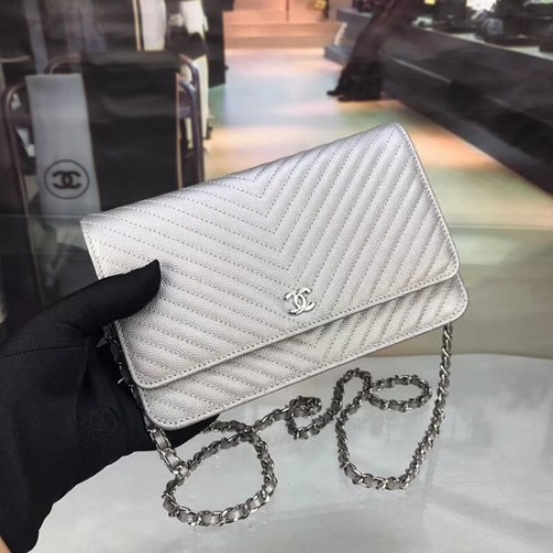 Chanel WOC Original Caviar Leather Flap sac à bandoulière E33814 argent