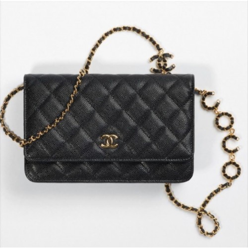 Chanel WOC Original Caviar Leather Flap sac bandoulière CC33814 noirChaîne dorée