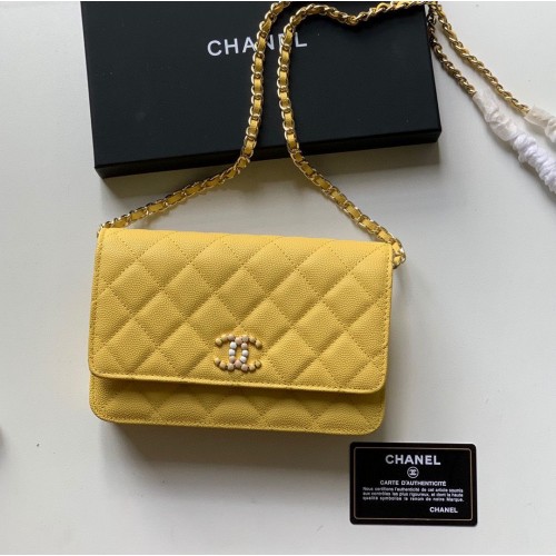 Sac bandoulière Chanel WOC Original Caviar Leather Flap V33818 Jaune
