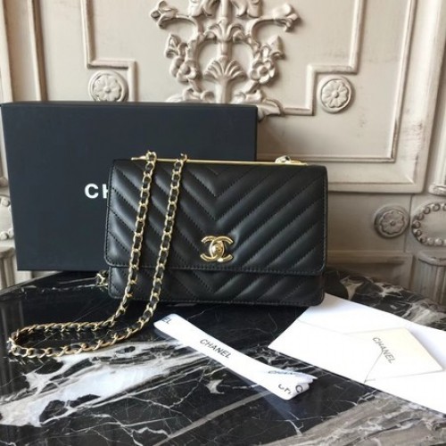 Chanel WOC Original Sac à bandoulière en cuir de mouton 33814 Noir