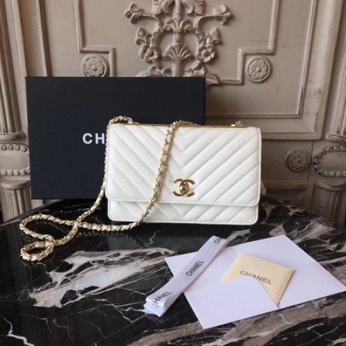 Chanel WOC Original Sac à bandoulière en cuir de mouton 33814 Blanc cassé