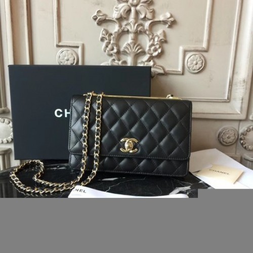 Chanel WOC Original Sac à bandoulière en cuir de mouton D33814 Noir