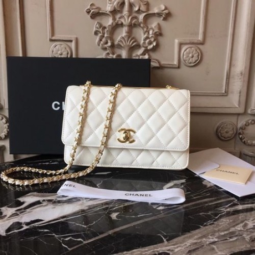 Chanel WOC Original Sac à bandoulière en cuir de mouton D33814 Blanc cassé