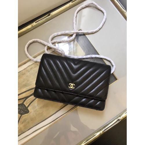 Chanel WOC Original Sac à Bandoulière Rabat en Cuir de Mouton A33814 Noir