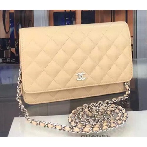 Chanel WOC mini Flap Bag Abricot Mouton A5373 Argent