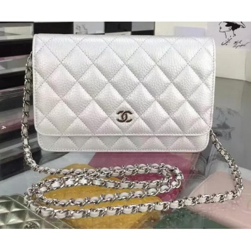 Chanel WOC mini sac à rabat peau de cerf A5375 argent