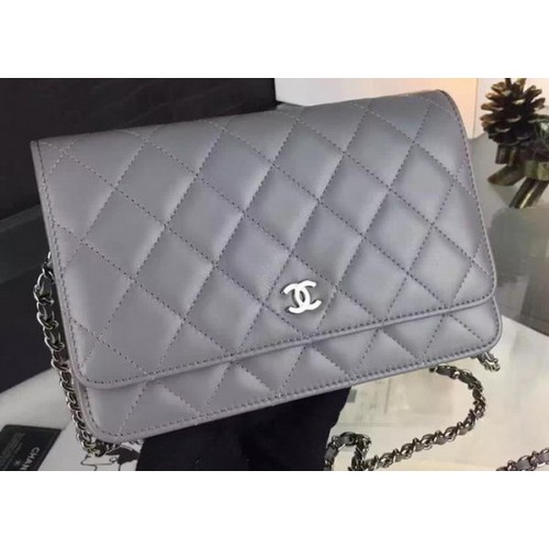 Chanel WOC mini Flap Bag Gris Mouton A5373 Argent