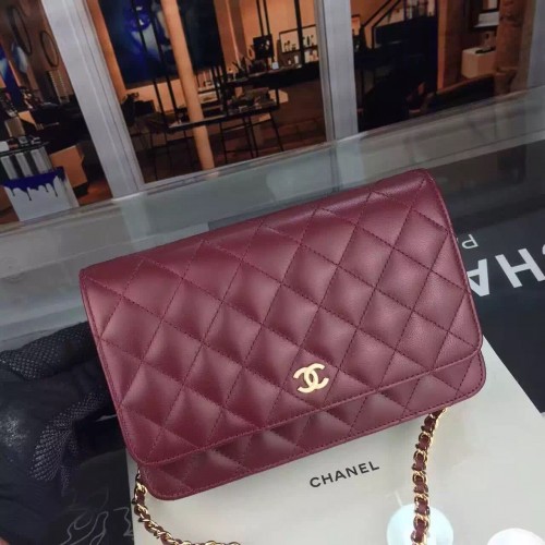 Chanel WOC mini Flap Bag Cuir d'agneau d'origine A5373 Bordeaux