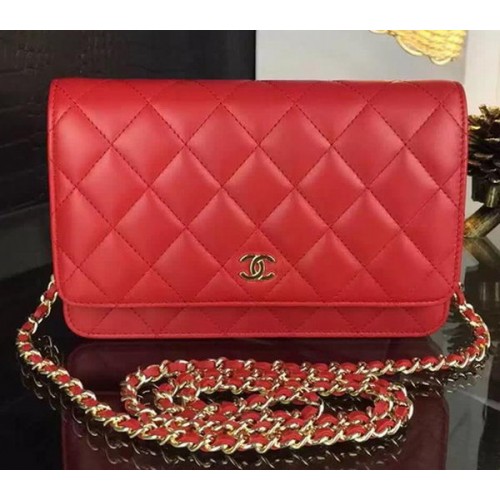 Chanel WOC mini sac à rabat en peau de mouton rouge A5373 or