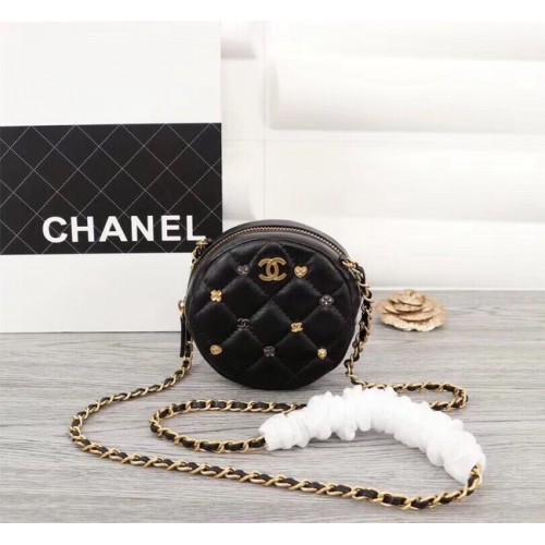 Chanel Portefeuille sur Chaîne Agneau Métal Doré A8153 Noir