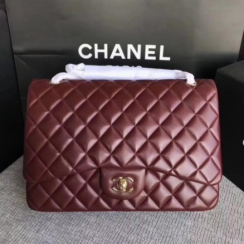 Chanel Maxi Sac à Rabat Classique Matelassé Vin Cuir de Mouton A58601 Or